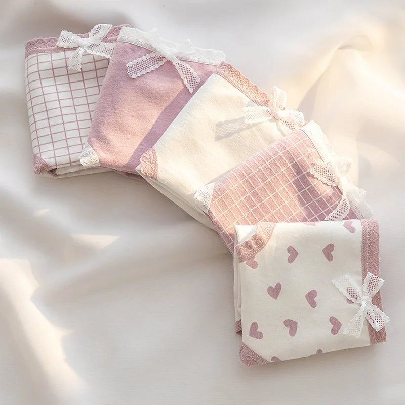 5Pcs Cute Love Cotton Panties For Women Underwear Print Panty Girls Briefs Breathable Soft Underpants Female Sexy Lingerie