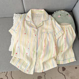 Women's sleepwear, summer short sleeved shorts, breathable and comfortable set, lapel cardigan, home clothes can be worn outside