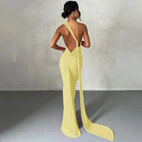 Hugcitar One Shoulder Backless Adjustable Scarf Loop Ruched Sexy Maxi Dress Women Elegant Y2K Streetwear Festival Outfit