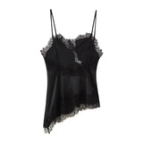 Elegant Asymmetrical Lace Lace Patchwork Top Sleeveless Backless Camisole Tops V Neck Sexy Lace Women tank top Summer Wear