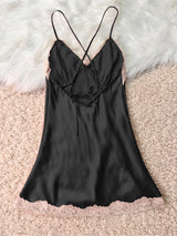Women's Sexy Fashion V-Neck Sleep Dress Lace Trim Crisscross Back Nightgown Loungewear