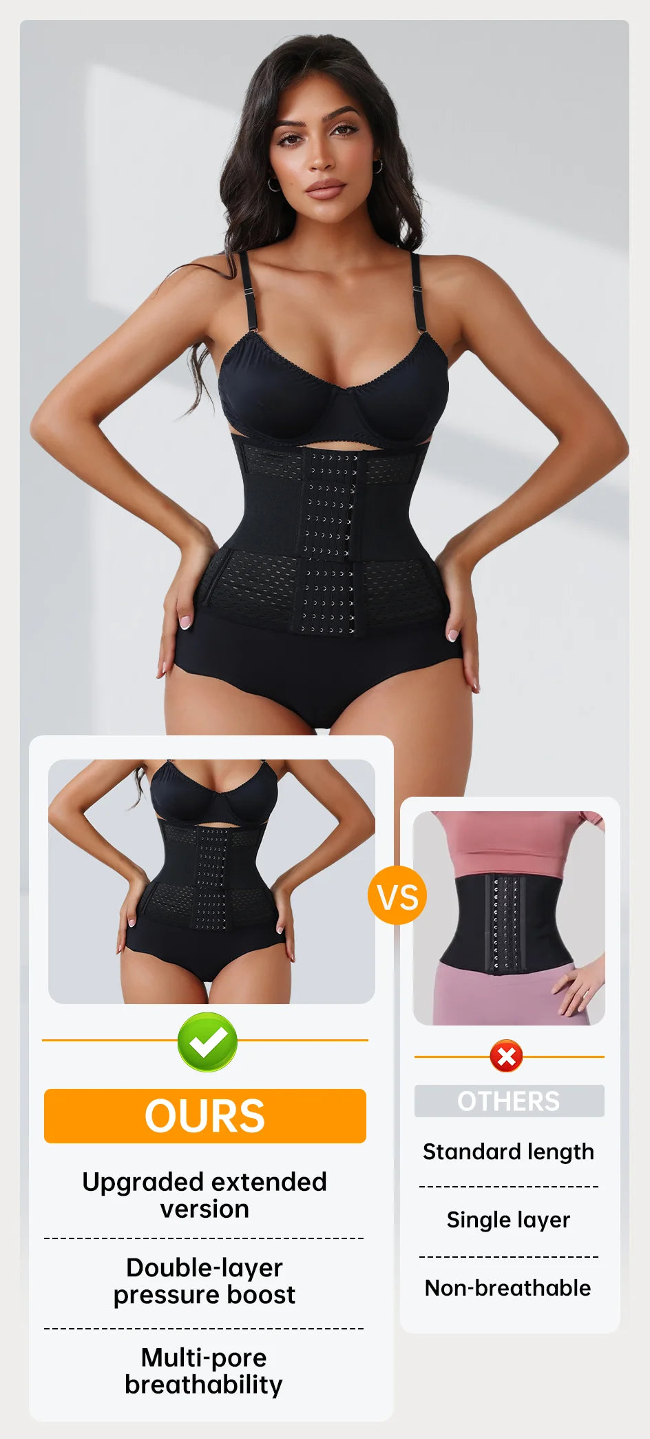 New Adjustable Waist Trainer for Women Double Belts Neoprene Corset with Zipper Workout Cincher for Tummy Control & Back Support
