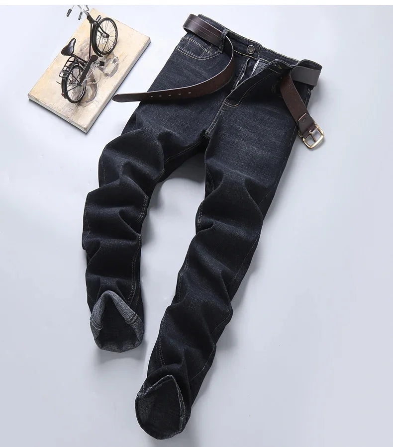 Men Fashion Straight Jeans Men 2026 New Stretch Slim Fit Pants Comfortable Soft Business Denim Trousers Male Brand Clothing
