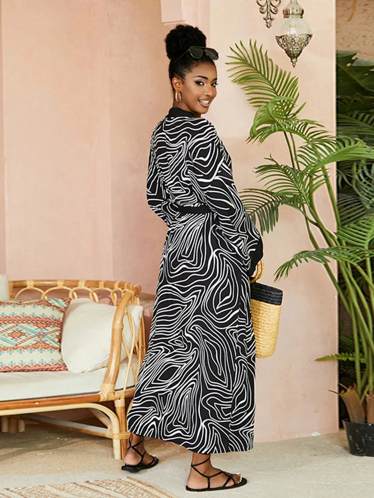 2026 Women Swimsuit Beach Cover Up Dress Sleeve Kaftan Beach Tunic Long Pareos Bikinis Cover Ups Summer Robe Plage Beachwear