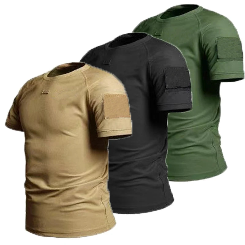 Men Summer Quick Dry Breathable Elastic Military Tactical Shirts Pullerover Hiking Camping Tops Climbing Tees Sports Gym T-shirt