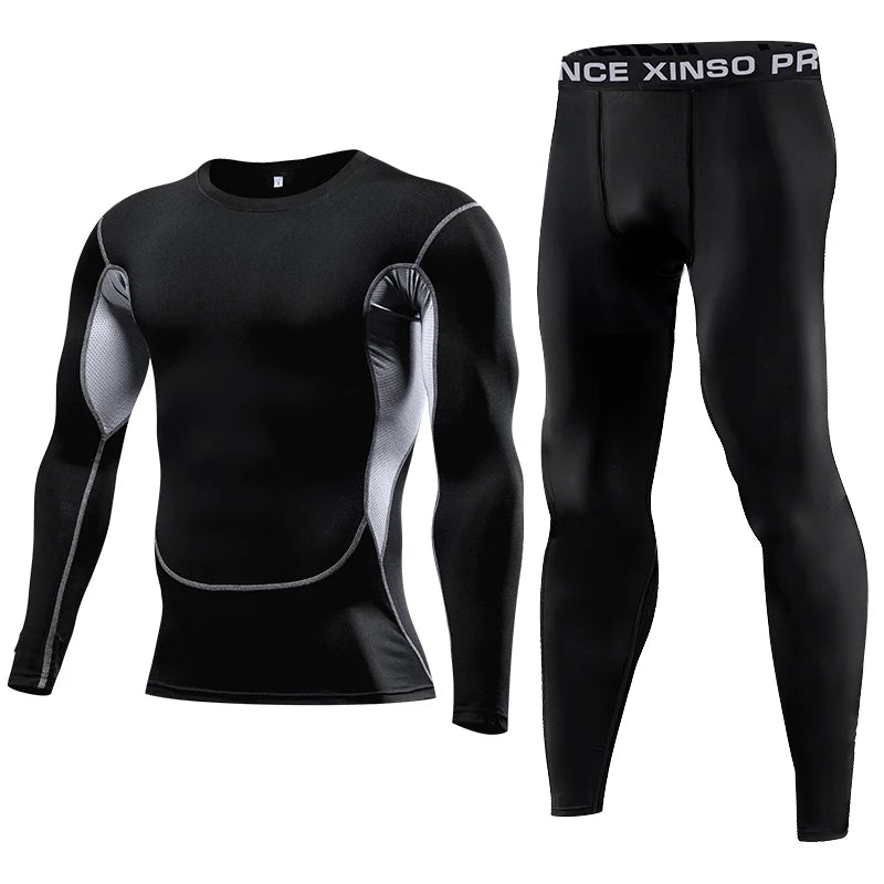 2Pcs Men Compression Sportswear Set Elastic Quick Fit Workout Jogging Training Yoga Fitness Tracksuit for Sports Exercise