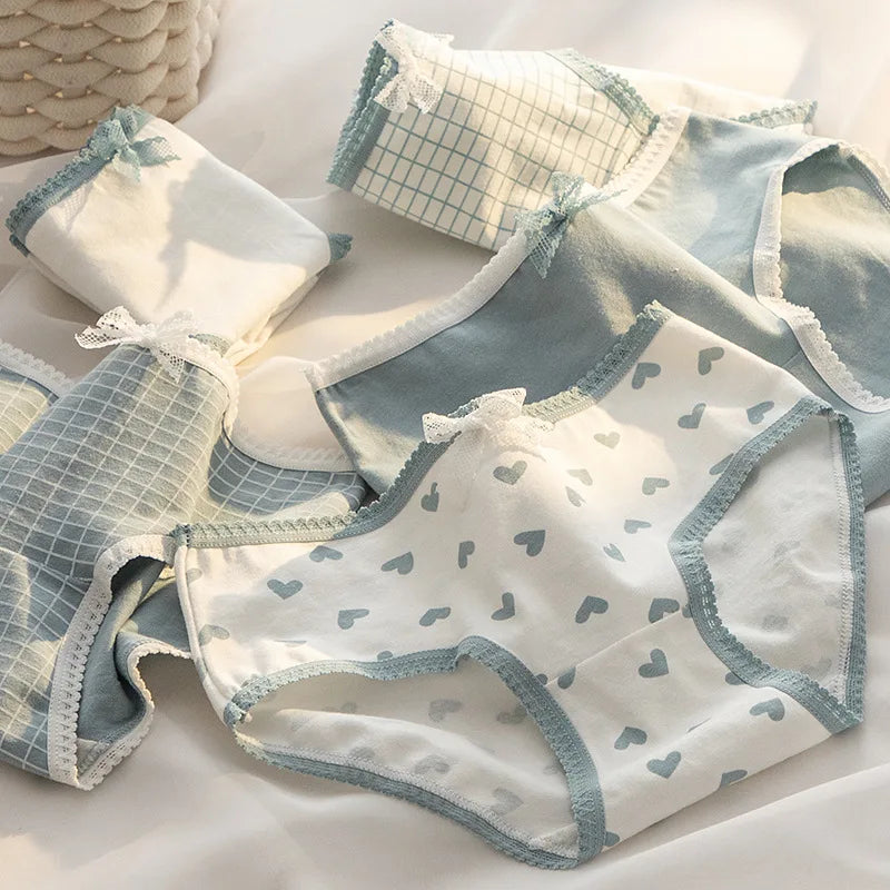 5Pcs Cute Love Cotton Panties For Women Underwear Print Panty Girls Briefs Breathable Soft Underpants Female Sexy Lingerie