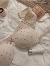 Teenage Sexy Lace Floral Bra Set Comfortable Non-steel Ring Beauty Back Small Breasts Gathered up Support Anti-Sagging Bra Set