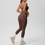 Halter Yoga Top Set Fitness Gym Suit Training Sleeveless Sport Gym Tops Crossover Back Sports Underwear  Tummy Control Slimming