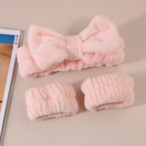 Women's Soft Coral Fleece Headband Wide Bow Hair Band Wristband for Skincare Face Washing Hair Accessories