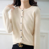 Women's round neck loose fitting slimming cardigan sweater, spring and autumn knitted cardigan, solid color versatile top