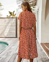 Vintage Floral Print Dress Women Boho Short Sleeve Long Dress Turn Down Collar Casual Waistband Shirt Dresses Robe 2021 Summer