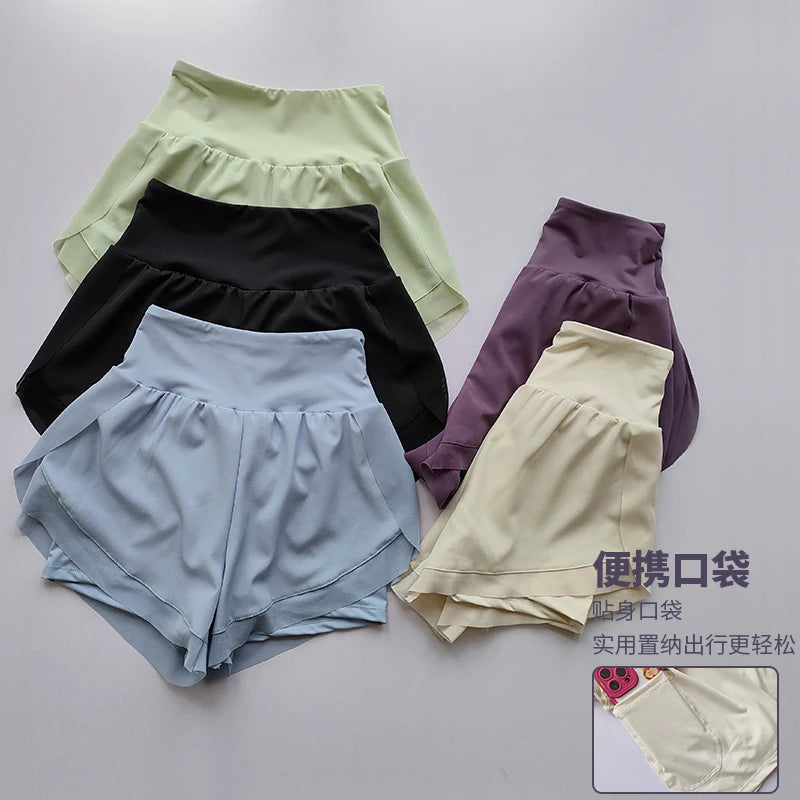 Summer Women's High-Waisted Sports Shorts Mesh Breathable Double-Layer Quick-Dry Gym Fitness Running Cycling Yoga Shorts