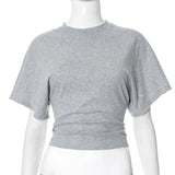 Fashion Casual Solid Gray Cropped T-shirt 2025 Woman Clothes O-neck Corset Tops Streetwear Girls Spring Summer Short Tee Shirts
