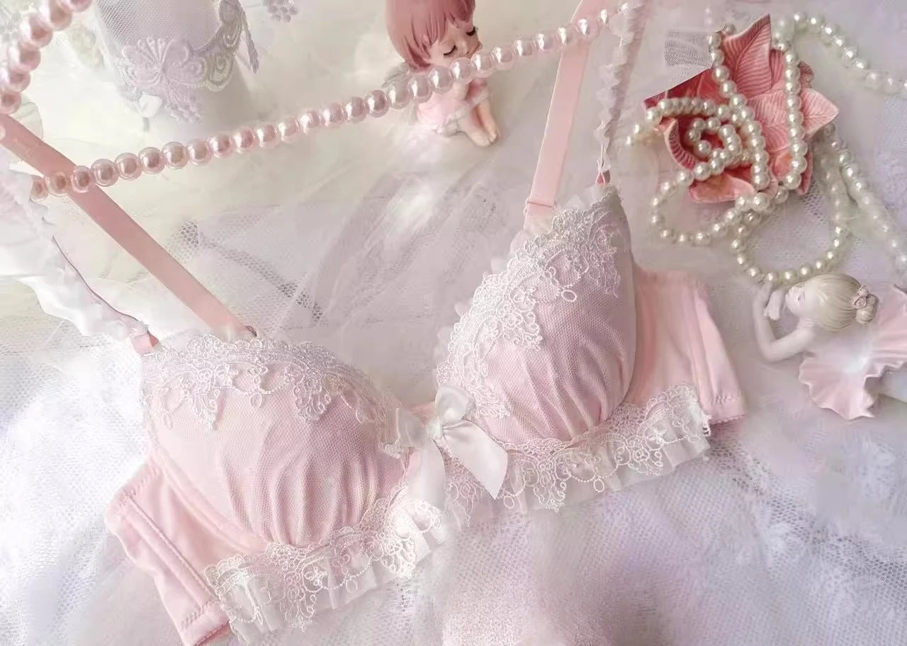 Teen Favorite! MOYISU Japanese Sweet Lolita Bra Set G Cup Heavy Steel Ring Support Heavy Lace Thin Cup Pure Sexy Large Bust CA