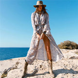 2026 Women Swimsuit Beach Cover Up Dress Sleeve Kaftan Beach Tunic Long Pareos Bikinis Cover Ups Summer Robe Plage Beachwear
