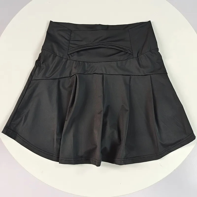 Women's High Waisted Cooling Ice Silk Skort - Quick-Dry, Anti-Exposure, Side Pockets, UV Protection for Yoga Running Fitness