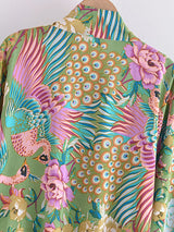 Boho Queens Peacock Short Robe Kimono Swimsuits Women Fashion Floral Batwing Sleeves Rayon Bohemian Bikini Cover Ups Beachwear