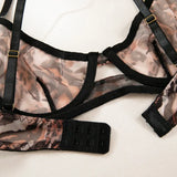 Toucheart 2-Piece Sexy Leopard Print Lingerie Set Bra Women Hollow Sexy Lingerie Thin Mesh Patchwork Print See-Through Sexy Set