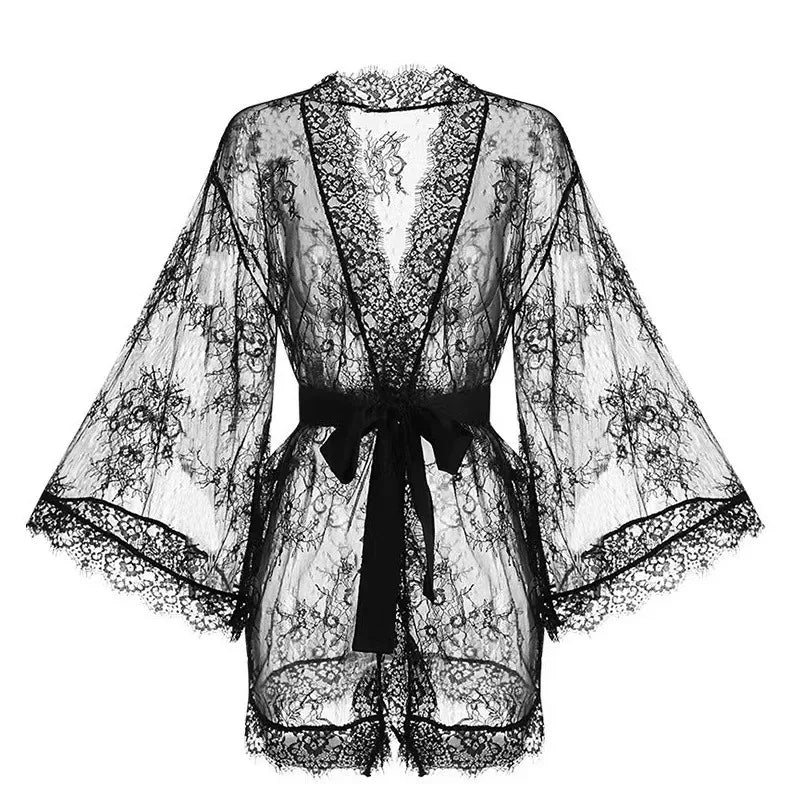 Sexy Lace Ladies Single Size Loose Black and White Bathrobes 264