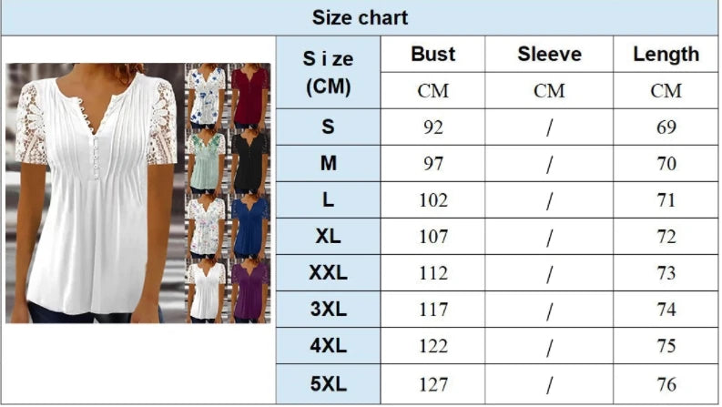 Summer Spring New Women's Loose and Comfortable Casual Lace V Neck Printed Blouse Floral Short Sleeve Elegant Fashion Shirt