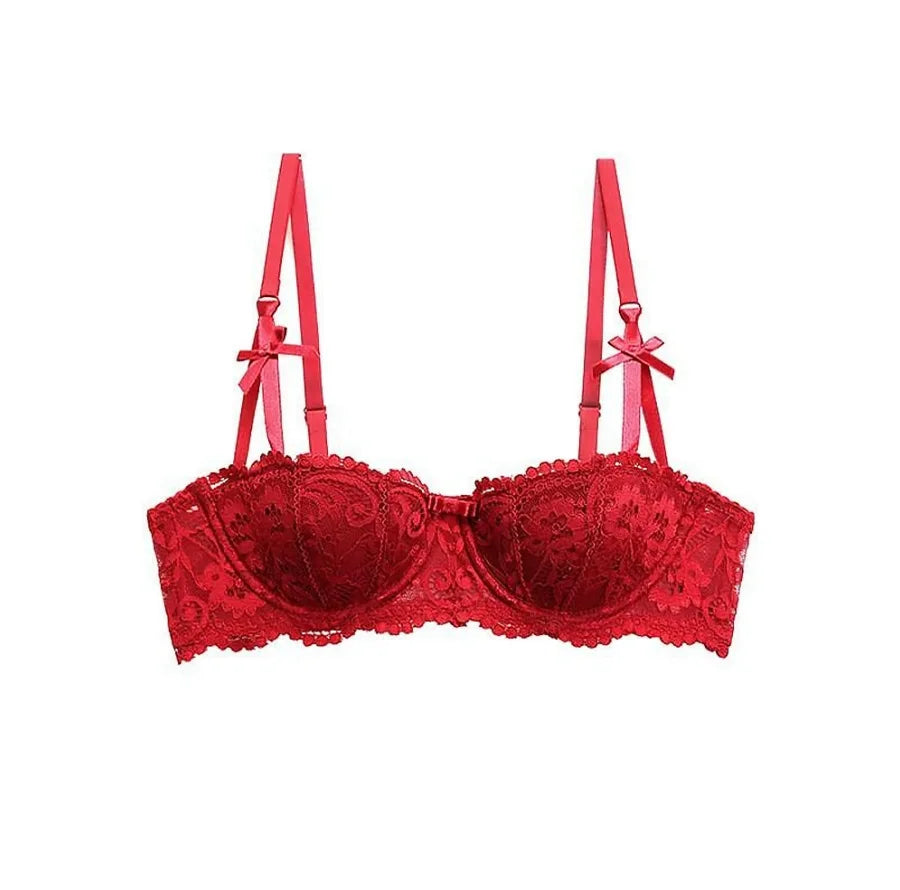 Women Bras Sexy Lace Half Cup Push Up French Style Lingerie Soft Deep V Top Breathable Back Closure Thin Bralette Ropa Mujer