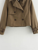 Ladies Vintage Cropped Trench Spring Autumn Jacket Women Streetwear Double Breasted Long Sleeve Top Female Chic Coat Outfits