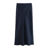 Willshela 2024 Black Satin Skirt Woman High Waist Elegant Long Skirts For Women Fashion Summer Midi Skirt Office Women's Skirts
