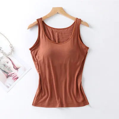 2026 Women's Vest Tops With Built In Bra Neck Vest Padded Slim Fit Tank Tops Sexy Shirts Feminino Casual Underlay shirt slimming