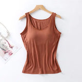 2026 Women's Vest Tops With Built In Bra Neck Vest Padded Slim Fit Tank Tops Sexy Shirts Feminino Casual Underlay shirt slimming