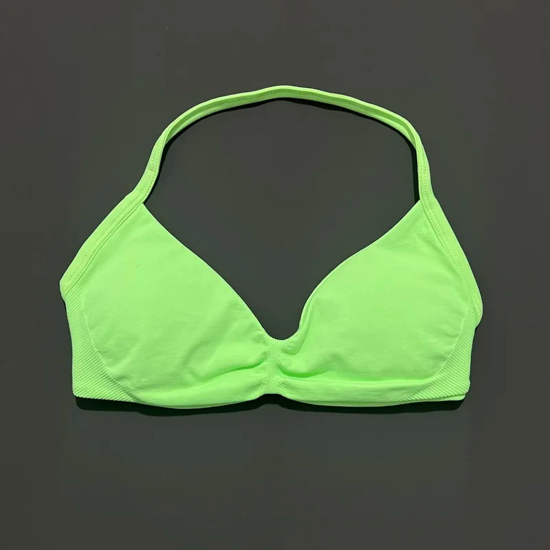 HISTELLO Impact Strappy Bra Women Seamless Gym Underwear High Support Halter Sexy Sports Clothing Push-up Yoga Workout Tank Top
