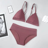 Women Front Closure Bra Set Silky Sexy Lingerie Low Waist Panties Female Push Up Bra Wireless Brassiere Seamless Underwear