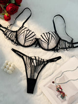 2-piece women's black scallop chest cup embroidered lingerie set, suitable for all seasons ZA825058