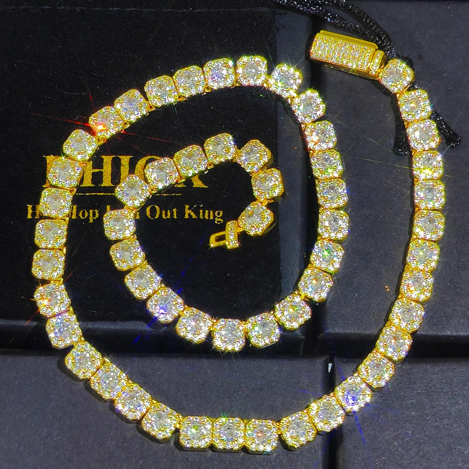 HHIOK Clustered Diamond Tennis Chain Miami Tennis Link Bracelet for Women 7MM Iced Out CZ Cuban Necklace Hip Hop Jewelry Gifts