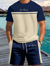 2026 Summer New Arrival Men's Letter Print Short-Sleeve T-Shirt Stylish Mens Shorts Set Vacation Beach Casual T-Shirt Summer Top