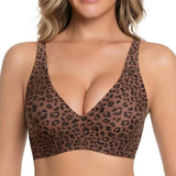 Deep V Jelly Bras Wireless Comfortable Bra Supportive No Underwire Bras Tshirt Push Up Bralette Pink Leopard Plunge Seamless Bra