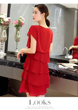 2026 Dress For Women Summer Wave Cut Ruffle Sweet Solid Short Sleeve Slim Dresses Lady Casual All-match Vestido O-Neck Chiffon