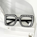 Diamond Oversized Sunglasses Big Square Frame Sunglasses UV400 Crystal Eyewear Retro Rhinestone Frames Eyeglasses