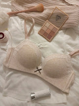 Teenage Sexy Lace Floral Bra Set Comfortable Non-steel Ring Beauty Back Small Breasts Gathered up Support Anti-Sagging Bra Set