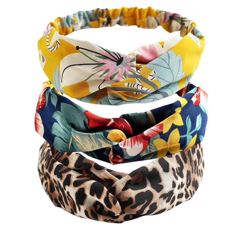 Fashion Women Girls Summer Bohemian Hair Bands Print Headbands Vintage Cross Turban Bandage Bandanas HairBands Hair Accessories