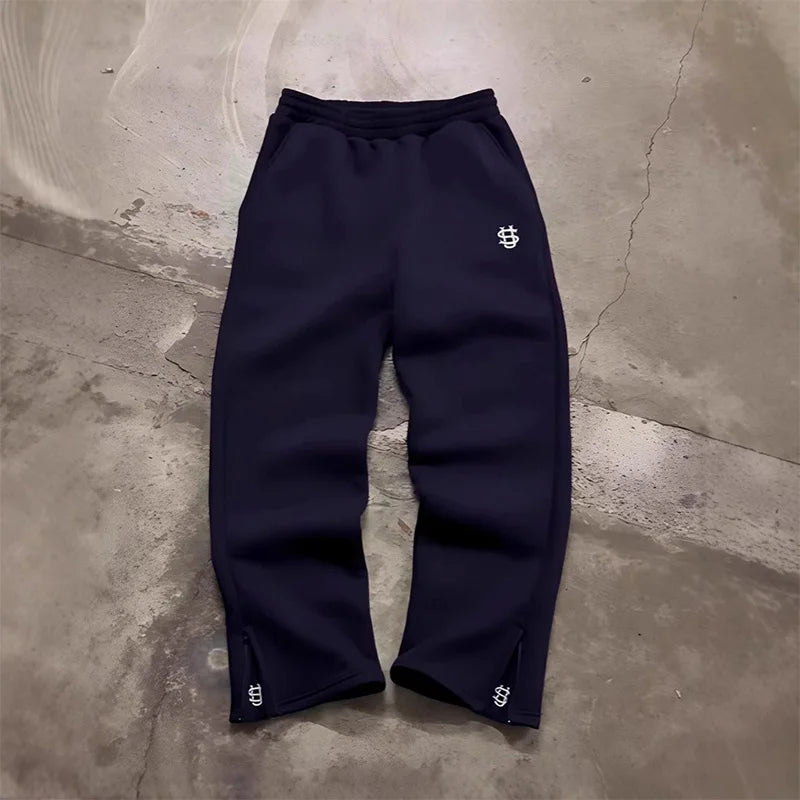 High Waist Autumn Drawstring Zipper Sweatpants Solid Color Casual High Street Hip-Hop Rap Y2K Style Trousers
