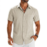 Mens Summer Solid Color Short Sleeve Tees and Premium Breathable Elegant Casual Shirts Hawaiian Inspired Cotton Linen Tops