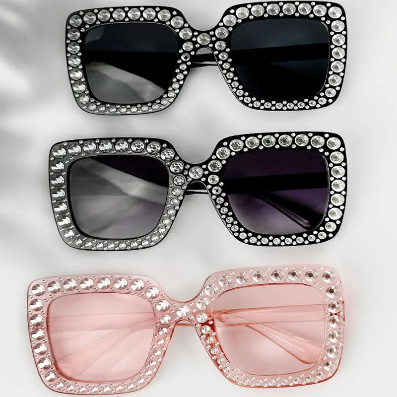 Diamond Oversized Sunglasses Big Square Frame Sunglasses UV400 Crystal Eyewear Retro Rhinestone Frames Eyeglasses