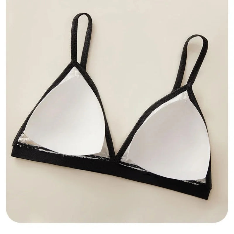 Women Triangle Bra and Panties Set Sheer Floral Lace Bralette Low-Rise Briefs Sexy Lingerie Set Removable Pads Ladies Underwear