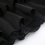 Goth Y2K Black Lace Trim Bow A Line Mini Skirt Women Korean Streetwear