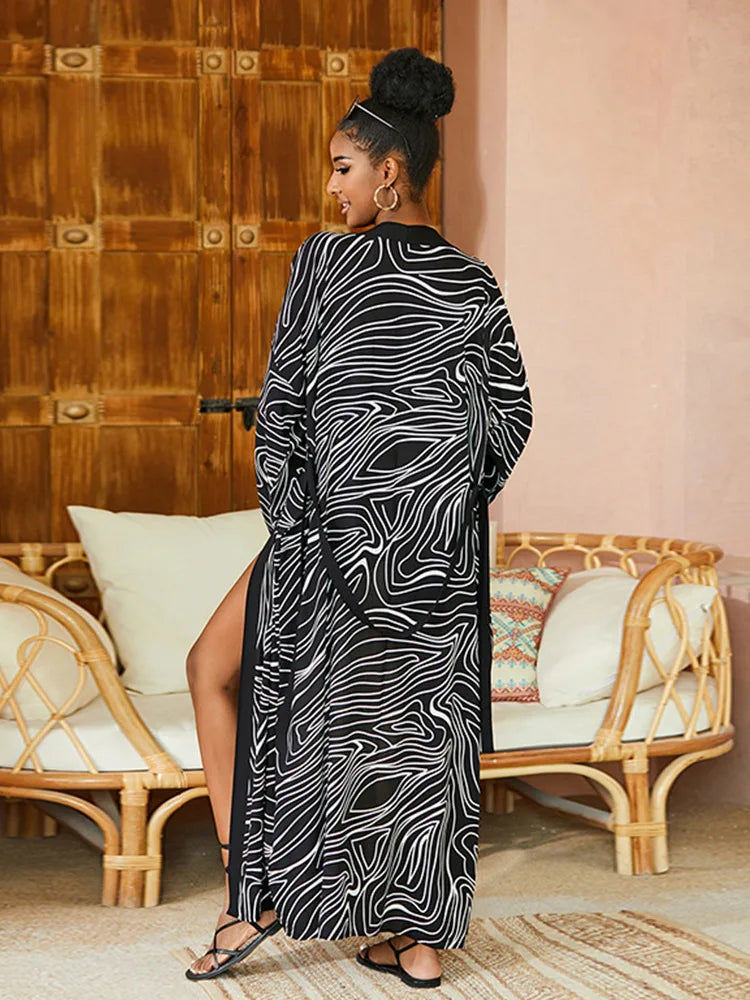 2026 Women Swimsuit Beach Cover Up Dress Sleeve Kaftan Beach Tunic Long Pareos Bikinis Cover Ups Summer Robe Plage Beachwear