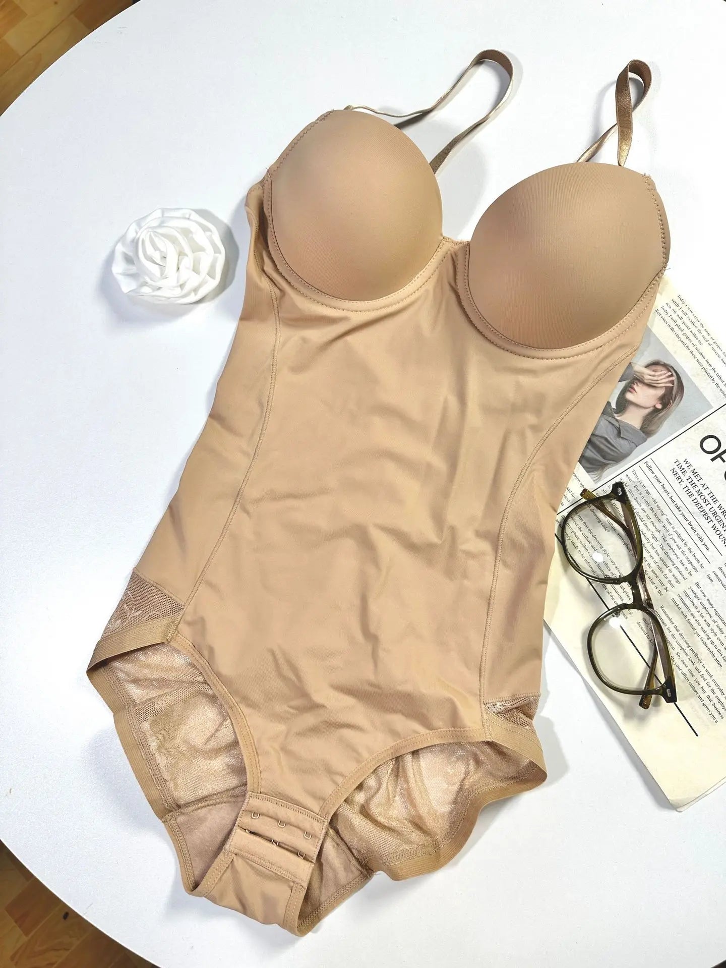 Women Seamless Lace Shapewear Bodysuit with Bra Postpartum Tummy Control Push Up Body Shaper