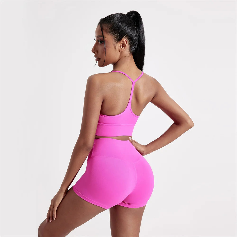 Solid Color Y Shape Line Women Fitness Sport Bra Top Soft Tight Comprehensive Training Jogging Gym Yoga Underwear With Chest Pad