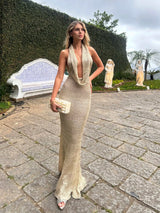 Women's Sexy Stacked V Neck Sleeveless Backless Lace-up Knit Beach Maxi Dress 2026 Summer Swimsuit Cover Up Party Outfit K242