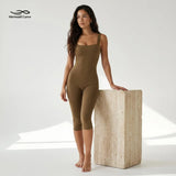 Square Neck Capri Jumpsuit Women Activewear Ribbed Sculpting Unitard Sleeveless Athletic One Piece Bodysuit Yoga Workout Romper